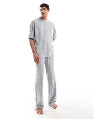 ASOS DESIGN pyjama long leg set in grey marl - GREY