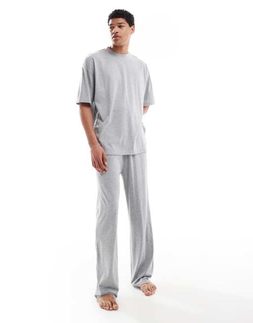 ASOS DESIGN pyjama long leg set in grey marl