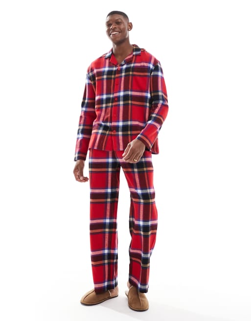 ASOS DESIGN – Pyjama mit Hemd und Hose in Rot mit Schottenkaros, 2 von 4
