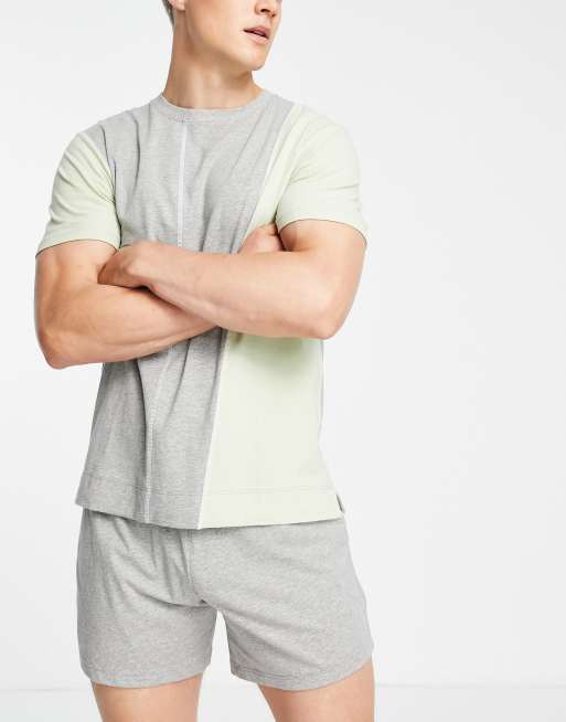 ASOS DESIGN – Pyjama mit Shorts im zweifarbigen Design, Kombiteil