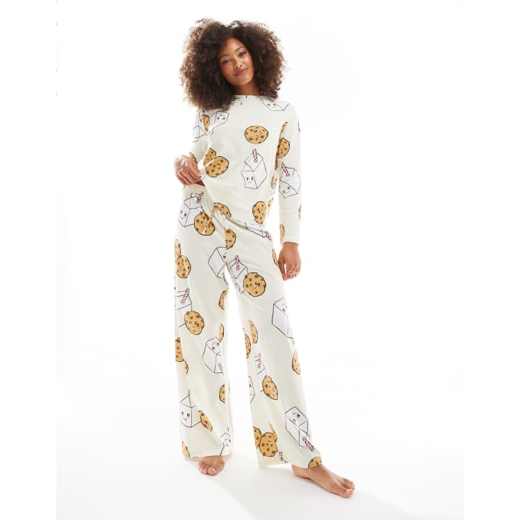 Pyjama Femme Manches Longues Imprimé étoiles - 65% Coton 35% Polyester, Taille élastique, Blanc Et étoiles
