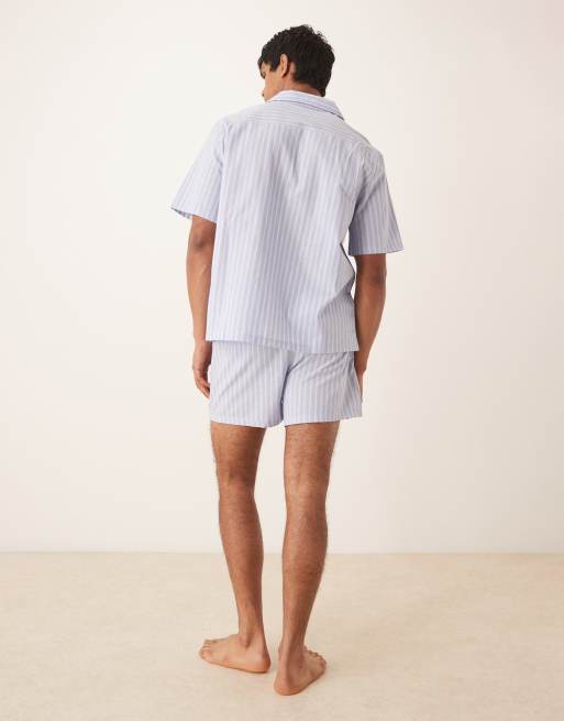 ASOS DESIGN – Pyjama-Set aus blauem Webstoff mit Streifen, 4 von 4