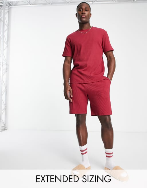 ASOS DESIGN pyjama set in burgundy with t-shirt and shorts