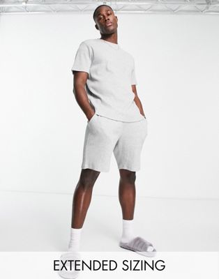 ASOS DESIGN pyjama set in grey rib with t-shirt and shorts - ASOS Price Checker