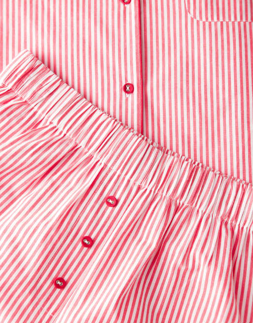 ASOS DESIGN pyjama set in red stripe with velvet trim, 3 of 4