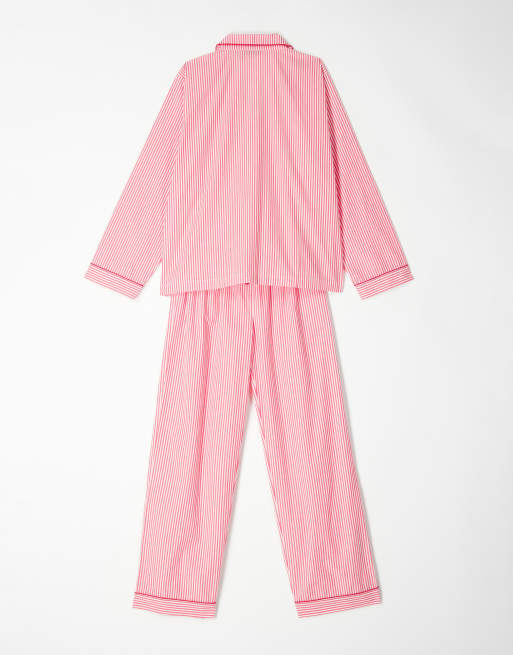 ASOS DESIGN pyjama set in red stripe with velvet trim, 4 of 4