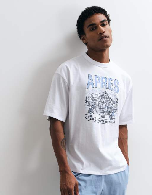 ASOS DESIGN pyjama set with apres ski graphic in white, 3 of 4