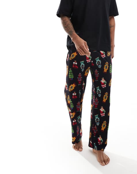 ASOS DESIGN pyjama set with christmas decs in black - view 1