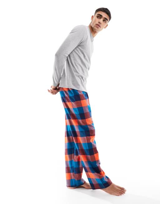 Relaxed Fit Pajama Pants - Dark blue/plaid - Men