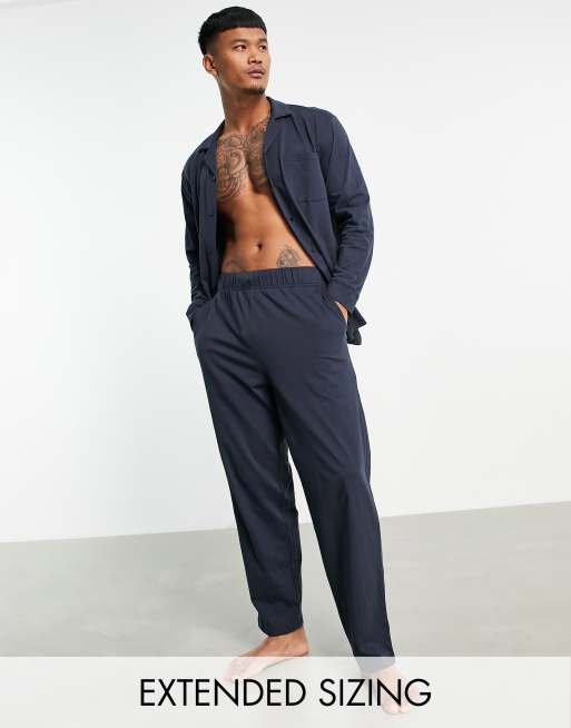 ASOS DESIGN pyjama set with long sleeve shirt and trousers in navy