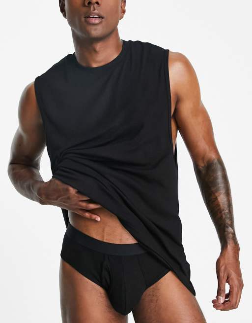 ASOS DESIGN pyjama set with ribbed singlet and briefs in black