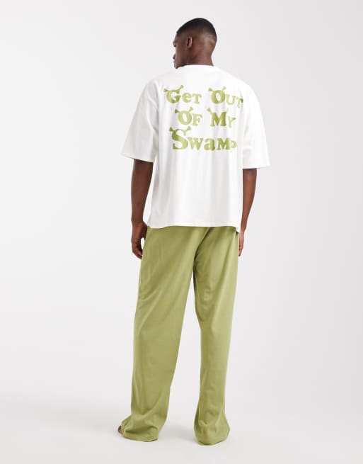 ASOS DESIGN pyjama set with Shrek prints in green