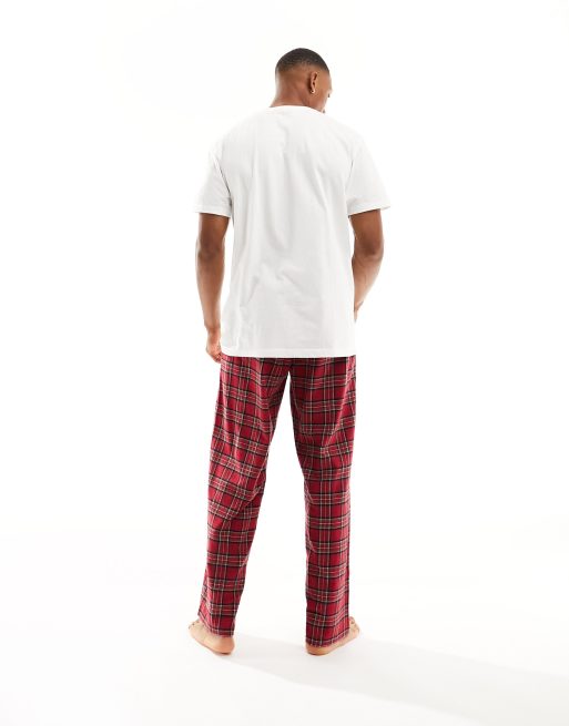 ASOS DESIGN pyjama set with t-shirt and pants in red check, 3 of 4