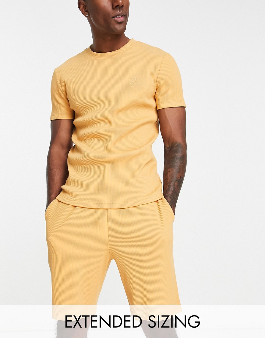 Asos Design Pyjama Set With T-Shirt And Shorts In Yellow With Rose Embroidery