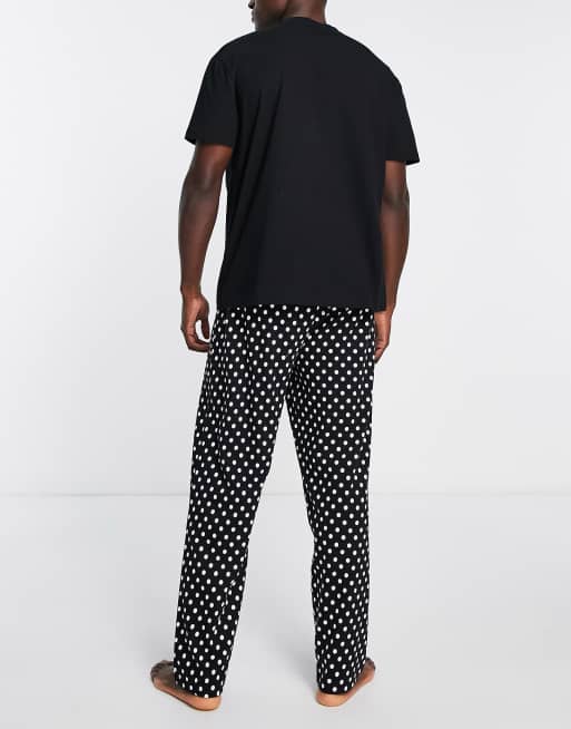 ASOS DESIGN pyjama set with t-shirt and trousers in black and white spot, 2 of 4