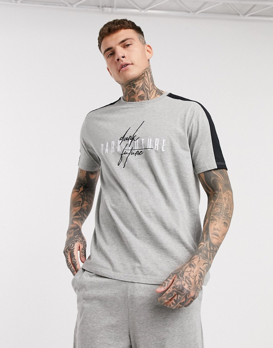 ASOS DESIGN pyjama short and tshirt set in gray marl with dark future logo-Multi