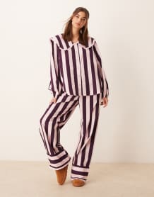 ASOS DESIGN wide leg pajama pants in burgundy stripe - part of a set