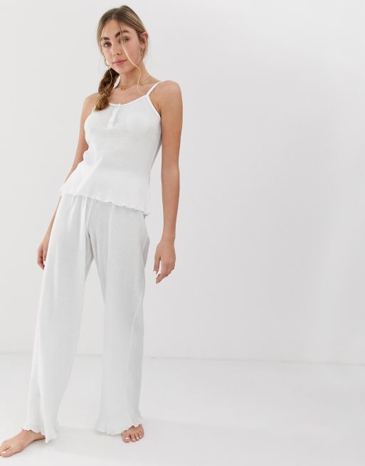 ASOS DESIGN - Pyjamaset met camitop en broek met wafelstructuur en drukknopen, 3 van 3