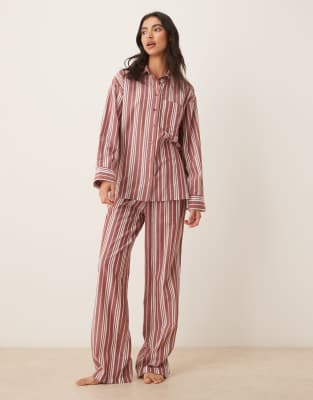 ASOS DESIGN - Pyjamahose aus leichtem Webstoff in Rot und Weiß gestreift