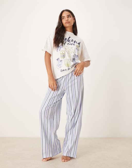 ASOS DESIGN – Pyjamas med vida byxor och t-shirt i oversize med "Weekend Selfcare"-tryck, 3 av 4