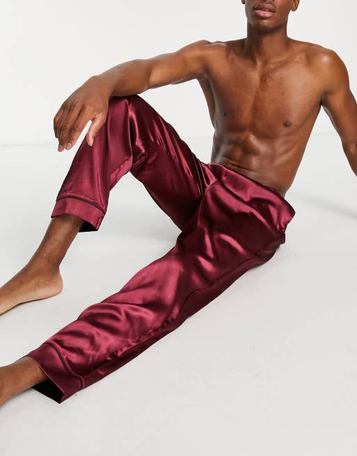 ASOS DESIGN – Pyjamasbyxor i satin med kantrand