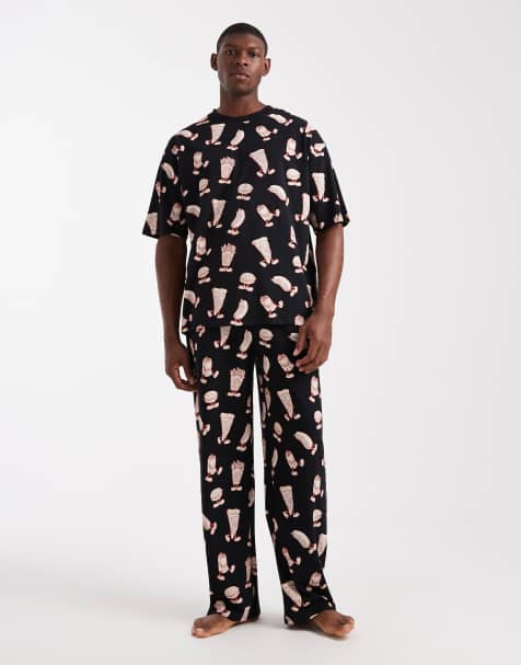 ASOS DESIGN - Pyjamaset met grafische voedsel-print in zwart - view 1