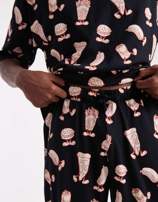 ASOS DESIGN - Pyjamaset met grafische voedsel-print in zwart, 3 van 4