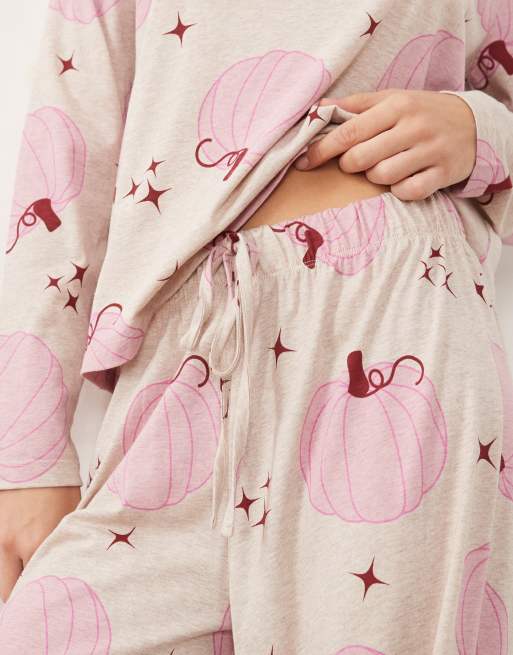 ASOS DESIGN - Pyjamaset met lange mouwen en pompoenprint, 3 van 4