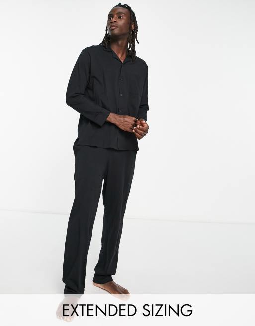 ASOS DESIGN - Pyjamaset met overhemd en broek in zwart