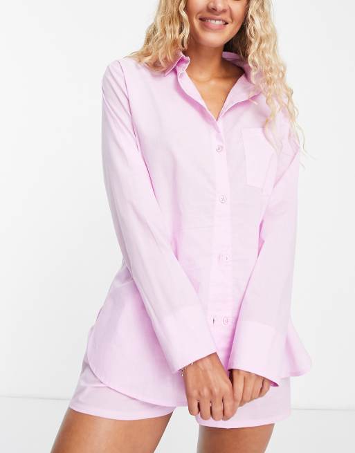 ASOS DESIGN - Pyjamaset met oversized overhemd en boxershort in lila