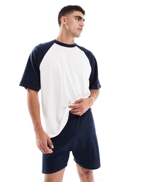 ASOS DESIGN - Pyjamaset met raglanmouwen in marineblauw - view 1