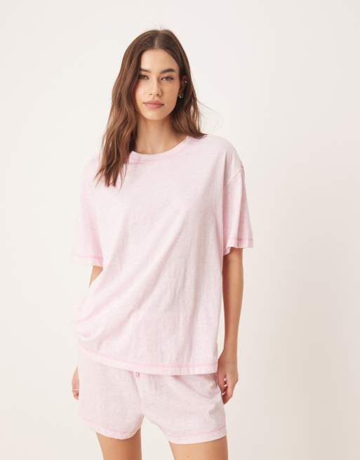 ASOS DESIGN - Pyjamaset van oversized T-shirt en short in gemêleerd roze, 2 van 4
