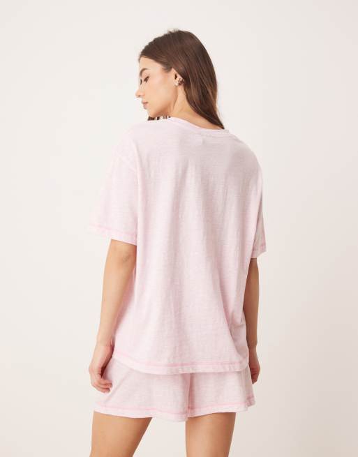 ASOS DESIGN - Pyjamaset van oversized T-shirt en short in gemêleerd roze, 4 van 4
