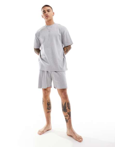 ASOS DESIGN - Pyjamaset van wafelstof met shorts in gemêleerd grijs - view 1