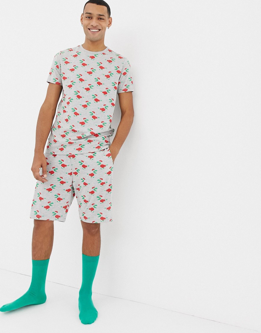 ASOS DESIGN - Pyjamashort met kerst dinosaurusprint en rechte pijpen-Multi