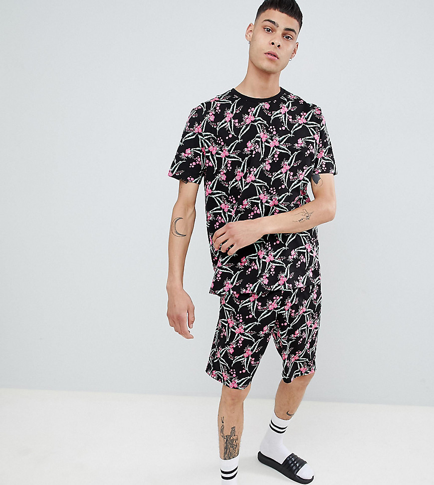 ASOS DESIGN – Pyjamasset med blommiga shorts-Svart