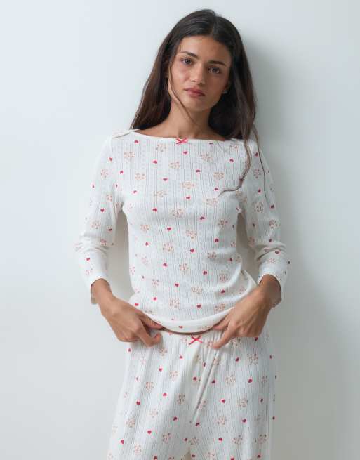ASOS DESIGN - Hvid pyjamas med honningkageprint i pointelle, 2 af 3