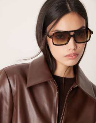 ASOS DESIGN - Quadratische Piloten-Sonnenbrille in Schildpattoptik mit Farbverlaufsgläsern-Brown