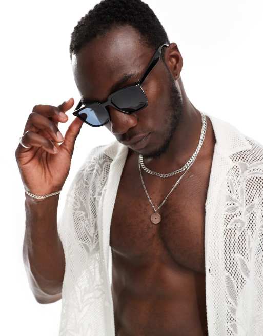 ASOS DESIGN – Quadratische Sonnenbrille in Schwarz mit schmalem Rahmen und getönten Gläsern