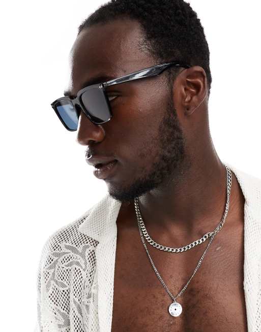 ASOS DESIGN – Quadratische Sonnenbrille in Schwarz mit schmalem Rahmen und getönten Gläsern, 3 von 4