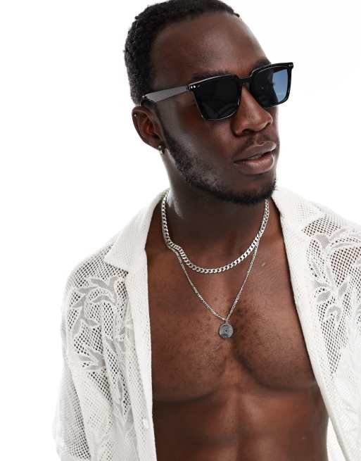 ASOS DESIGN – Quadratische Sonnenbrille in Schwarz mit schmalem Rahmen und getönten Gläsern, 4 von 4