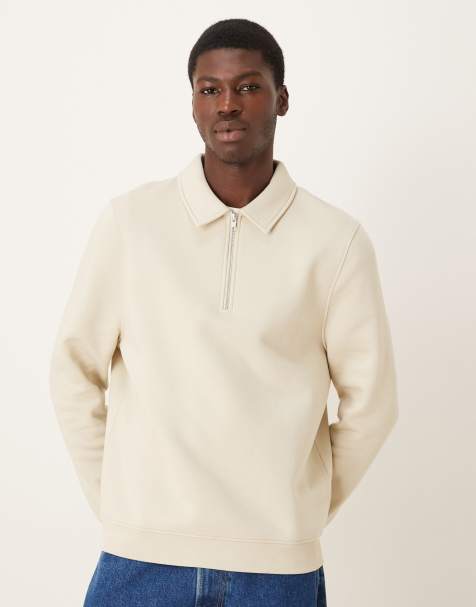 ASOS DESIGN quarter zip collared sweatshirt in beige  - view 1