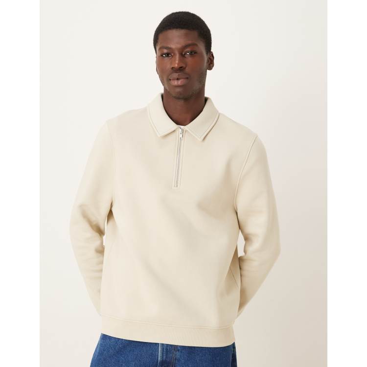 ASOS DESIGN quarter zip collared sweatshirt in beige | ASOS
