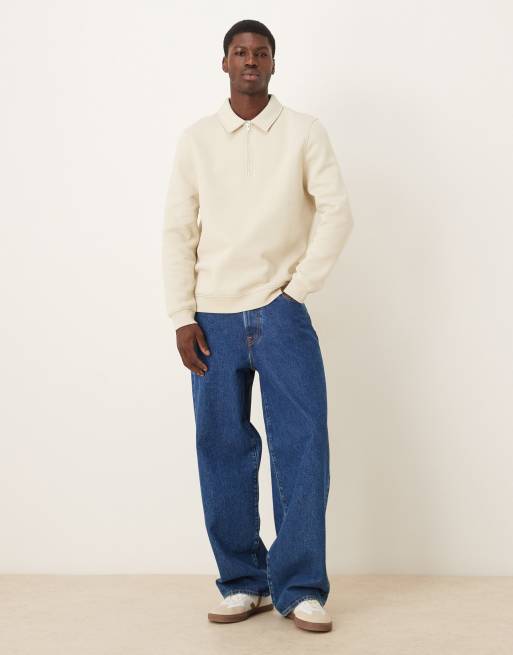 ASOS DESIGN quarter zip collared sweatshirt in beige , 2 of 5