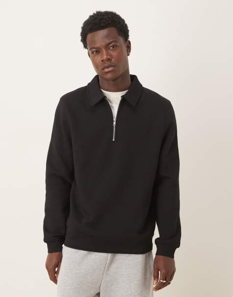 ASOS DESIGN quarter zip collared sweatshirt in black - view 1
