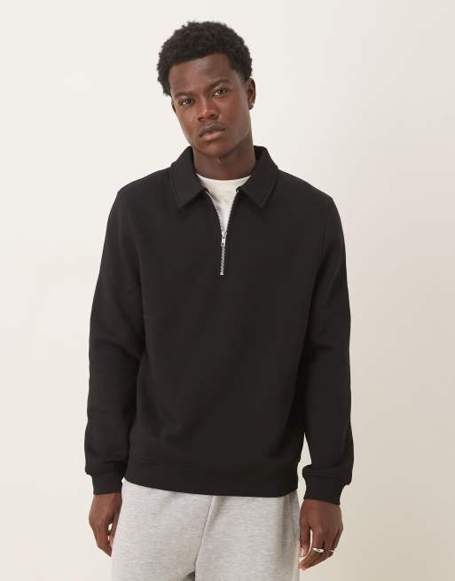 ASOS DESIGN quarter zip collared sweatshirt in black