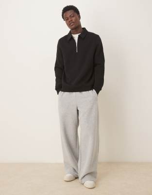 Asos Design Quarter Zip Collared Sweatshirt In Black