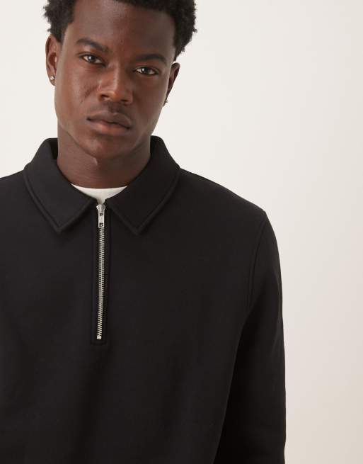ASOS DESIGN quarter zip collared sweatshirt in black | ASOS