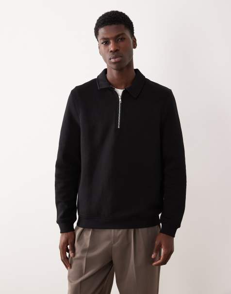 ASOS DESIGN quarter zip collared sweatshirt in black - view 1