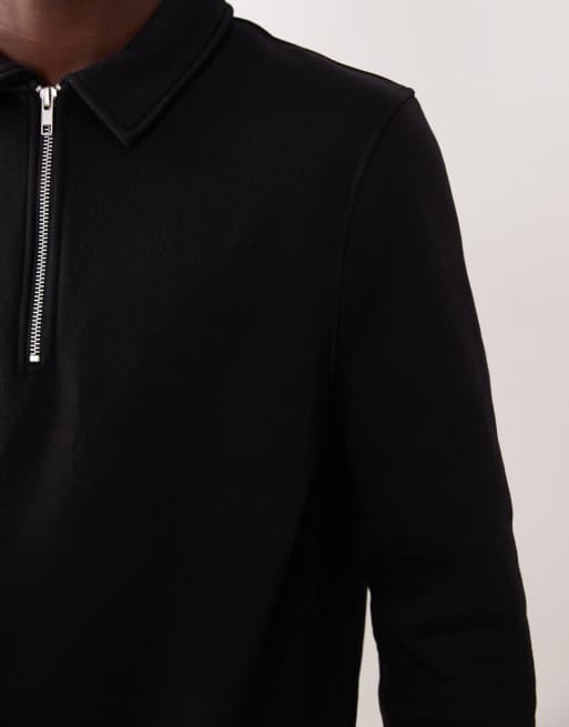 ASOS DESIGN quarter zip collared sweatshirt in black